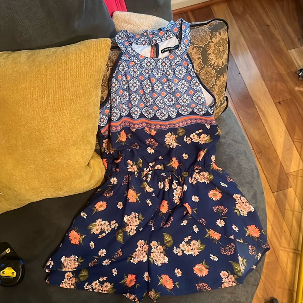 My Michelle girls large floral romper. Lined top. Beautiful neckline.